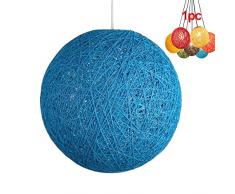 Modern barre de personnalité treillis osier rotin Globe boule Style plafond pendentif lumière abat-jour créatif, café-restaurant, chambre, restaurant simple décoration éclairage (Blue, 30cm)