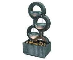 Dehner Fontaine de Jardin à Anneaux avec éclairage LED Aspect Pierre Env. 91 x 27 x 44 cm en polyrésine Gris