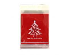 aikesi 100pcs sacs de cadeaux Linda modèle darbre de Noël heureux Noël Paquet de plastique de caramel de la bombe autocollant rouge