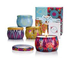 Yinuo Mirror Bougie Parfumées Ensemble Cadeau, Cire de Soja Naturel, 4 * 4.4 oz, 40H Durée, Citron, Lavande, Figue Méditerranéenne, Spring Flavor, Cadeau de Femme pour Laromathérapie Bath Yoga