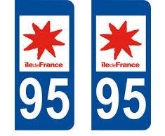 2 autocollants 95 Val d'oise ile de france plaque immatriculation département auto 95 : angles arrondis