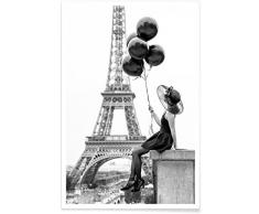 Juniqe® Affiche 40x60cm Noir & Blanc Paris - Design Black Balloons (Format : Portrait) - Poster, Tirages dart & Tableaux par des Artistes indépendants créé par Magdalena Martin Photography