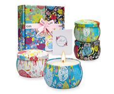 TOFU Bougies Parfumées, Bougies Deco 4*5.65Oz Cire de soja 100%, Coffret Cadeau Femme, Cadeau Fete des Peres,Cadeau maitresse décole, Anniversaire, Noël, portatives en Conserve pour soulager Stress