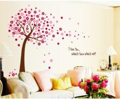 ufengke® Romantique Fleur Rouge Arbre Stickers Muraux, Salle de Séjour Chambre à Coucher Autocollants Amovibles