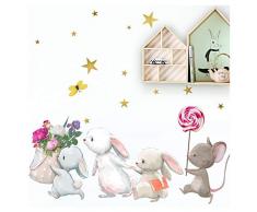 Little Deco DL231 Sticker mural décoratif pour chambre de bébé/fille Motif famille lapins et souris II Lolli avec étoiles Instructions de collage (français non garanti)