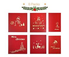 Lot de 6 cartes de Noël pop-up 3D，Ontseev Bonhomme de neige, cloche, maison, sapin de noël, élan, Père Noël