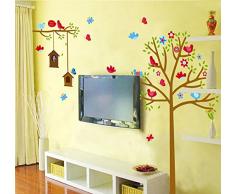 ufengke® Arbre Mignon de Bande Dessinée Oiseaux Nichoir Stickers Muraux, La Chambre des Enfants Pépinière Autocollants Amovibles