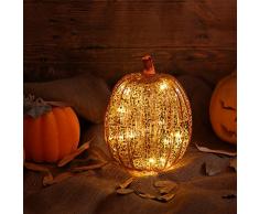 simpdecor Citrouille en Verre au Mercure Pumpkin Light à Pile avec minuterie pour Cadeau d’Halloween et décoration intérieure (Or 7,7)