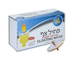Ner Mitzvah Mèches flottantes rondes pour bougies - Mèches en coton et supports en liège pour bougies à huile - Pince incluse