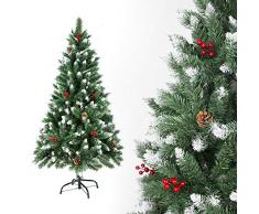 Sunjas Sapin de Noël Artificiel, Naturel Blanc Enneigé, Pommes de Pin Vraies et Fruits Rouges, Diverses Tailles de 120cm à 210cm (150cm)