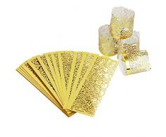 DECARETA 48Pcs Abat-jour de Bougie à LED en Papier Motif Coeur Ajouré Bougeoir LED Sans Flamme Batterie Décoration pour danniversaire, Saint Valentin, Mariage, Noël (dOr)