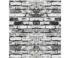 Blanc Gris Noir Papier Peint Effet Brique Papier Peint Rustique Auto-Adhésif Contact Rouleau De Papier Peler et Coller Papier Peint Dosseret Papier Peint Pour Décorer Cuisine 44 * 1000 cm