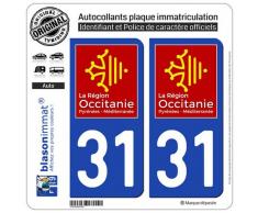 blasonimmat 2 Autocollants Plaque immatriculation Auto 31 Occitanie - Logotype