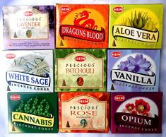 Cônes dencens Mix 9 Hem différents lots de 10 Cannabis Rose Bois de santal Vanille Opium sang Aloe Vera Dragon Patchouli je 3,2 cm de haut