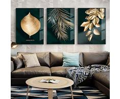 kaxiou - Tableau Mural Abstrait avec Feuilles dorées - Style Moderne - Impression sur Toile - Décoration Unique - 50 x 70 cm - 3 pièces - sans Cadre