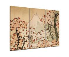 Bilderdepot24 toile imprimée Deco - tableau toile Katsushika Hokusai - Vieux Maître Art Peinture "donnant sur le Mont Fuji avec cerisiers en fleur" de 90x60cm 3tlg. - Livery montées sur châssis en bois, tableau sur toile, toile