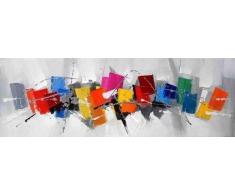 ETA-BL Tableau Peinture Abstraite, Style panoramique. Tableau Abstrait Peint à la Main. Dimensions : 60X120 cm. Tableau signé. Ambiance Moderne et Design.