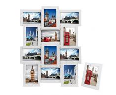 SONGMICS Cadre Photo Pêle-mêle, Mural Capacité de 12 Photos de 10 x 15 cm +1 Cadre Photo sur Table Offert MDF, Nécessite Assemblage, Blanc RPF112W