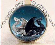 Collier Dragon Noir ET Blanc, Statuette Dragon, Figurine Dragon, Pochette Organza Offerte
