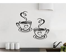 Autocollant Cuisine Mural Sticker 2 Tasses de café Cuisine Mur thé Autocollant Vinyle décoration Art Restaurant pub Amour décor
