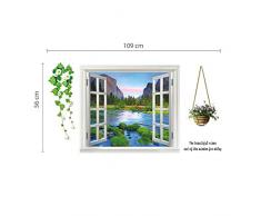 Walplus Autocollant mural trompe loeil Fenêtre avec vue sur rivière