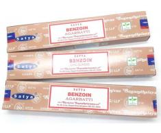 Satya Encens Naturel Benjoin - Lot de 3 Paquets de 15g (45 bâtonnets)