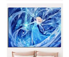 Dessin animé Reine des Neiges Elsa Papier Peint Toile Affiches Imprime Mur Art Peinture Image Décorative Moderne Décoration de La Maison -60x80 cm Pas de Cadre
