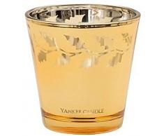 Concept4u Photophore traditionnel de Noël pour bougie votive Motif feuilles de houx Verre effet mercure Doré