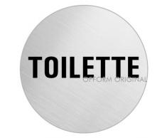 OFFORM Plaque de porte en acier inox brossé, pictogramme "Toilette", Ø 100 mm No.7768