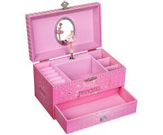 SONGMICS Boîte à Bijoux Musicale, Coffret à Bijoux, Thème Licorne et Princesse, pour Fillette, avec Ballerine, Tiroir, Miroir, Rose JMC009PK