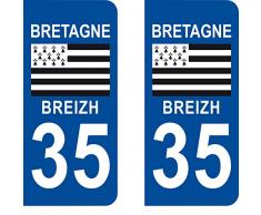 SAFIRMES 2 Autocollants 35 Ile et Vilaine Bretagne Plaque immatriculation département Auto 35 : Angles arrondis