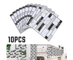 10PCS Carrelage Adhesif Mural Salle de Bain Autocollant Mural en PVC Imperméable Stickers Muraux Cuisine Anti-Poussière Amovible Décoration pour Salle de Bain Cuisine Salon Chambre Bureau (30x30cm)