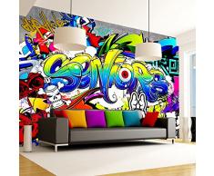 Papier peint intissé 100x70 cm - 3 couleurs au choix - Top vente - Papier peint - Tableaux muraux déco XXL - Graffiti en couleurs i-B-0005-a-b