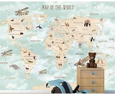 XCMB Mur de la chambre des enfants personnalisés 3d papier peint dessin animé avion voile monde animal carte fond peintures murales fond décran 3d-250cmx175cm
