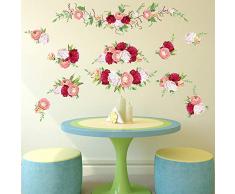 decalmile Stickers Muraux Rose Romantique Autocollant Mural Fleur Chambre Salon Mur Art Décor