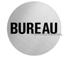 OFFORM Plaque de porte en acier inox brossé, pictogramme "Bureau" Ø 100 mm No.7603