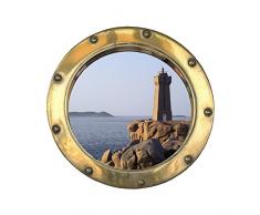 Stickers trompe loeil hublot Phare de Ploumanach - L 30cm x H 30cm