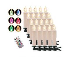 COOSNUG 20pcs Noël Bougie LED Flamme Vacillante avec Télécommande,Clips,sans Fils,Dimmable pour Décoration de Noël,Anniversaires,Mariage,Soirée,Lumières Multicolores