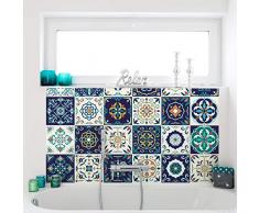 Stickers adhésifs carrelages | Sticker Autocollant Carreaux de Ciment - Mosaïque carrelage mural salle de Bain et Cuisine | Carreaux de Ciment Adhésif Mural - Azulejos 15 x 15 cm - 30 Pièces