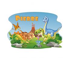 Sticker De Porte Personnalisable avec Le Prénom de Votre Enfant - Terre de Dinosaure - Dimensions 20 x 13 cm - Adhésif