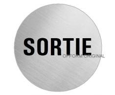OFFORM Plaque de porte en acier inox brossé, pictogramme "Sortie" Ø 75 mm No.8595