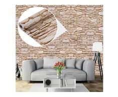 Vintage 45cmx10M Papier Peint Auto-Adhésif Trompe loeil Stickers Autocollant Muraux Décoration Murale pour Chambre Salon Meuble, Pierre Beige