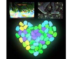 FEIGO Lot de 200 Galets Phosphoresecents Pierre Lumineuse Multicolore Galets Pierres Décoratives Extérieur pour Jardin, Chemins, Cour, Pot de Fleurs, Aquarium, Piscine
