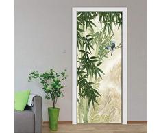 Autocollant De Porte De Côte De Paysage Marin Autocollant De Porte Amovible Bambou Forêt Oiseau 3D Pvc Auto-Adhésif Papier Peint Bricolage Décoration De La Maison Porte Autocollant 77 * 200 Cm