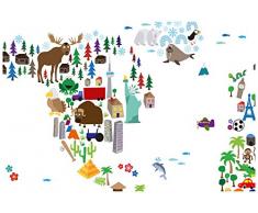 Poster Carte du monde Animaux - Michael Tompsett (91,5cm x 61cm) + un poster Bora Bora en cadeau!