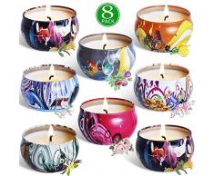 Meilo Bougie parfumée - Bougies parfumées à la Cire de soja, Lavande, Citron, Figue méditerranéenne, Vanille, Rose.2.5 oz * 8