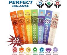 HEM Lot de 35 bâtons dencens 7 Chakras de méditation Naturelle de qualité supérieure pour guérison, Yoga, méditation, aromathérapie
