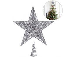 NICEXMAS 20 cm étoile Argenté Sapin Exquis Shimmery étoile de Sapin de Noël Décoration darbre de Noël 5 étoile à décor dans