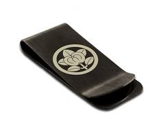 Noir Mat Acier Inoxydable Cimier Kamon Encerclé Porte-Carte de crédit avec Pince à Billets