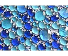 Bazare Masud e.K. Galets en Verre 350 g Bleu Mélange de 3 Tailles différentes 12–15 mm, 17–21 mm et 26–33 mm, env.81 Galets décoratifs en Verre.